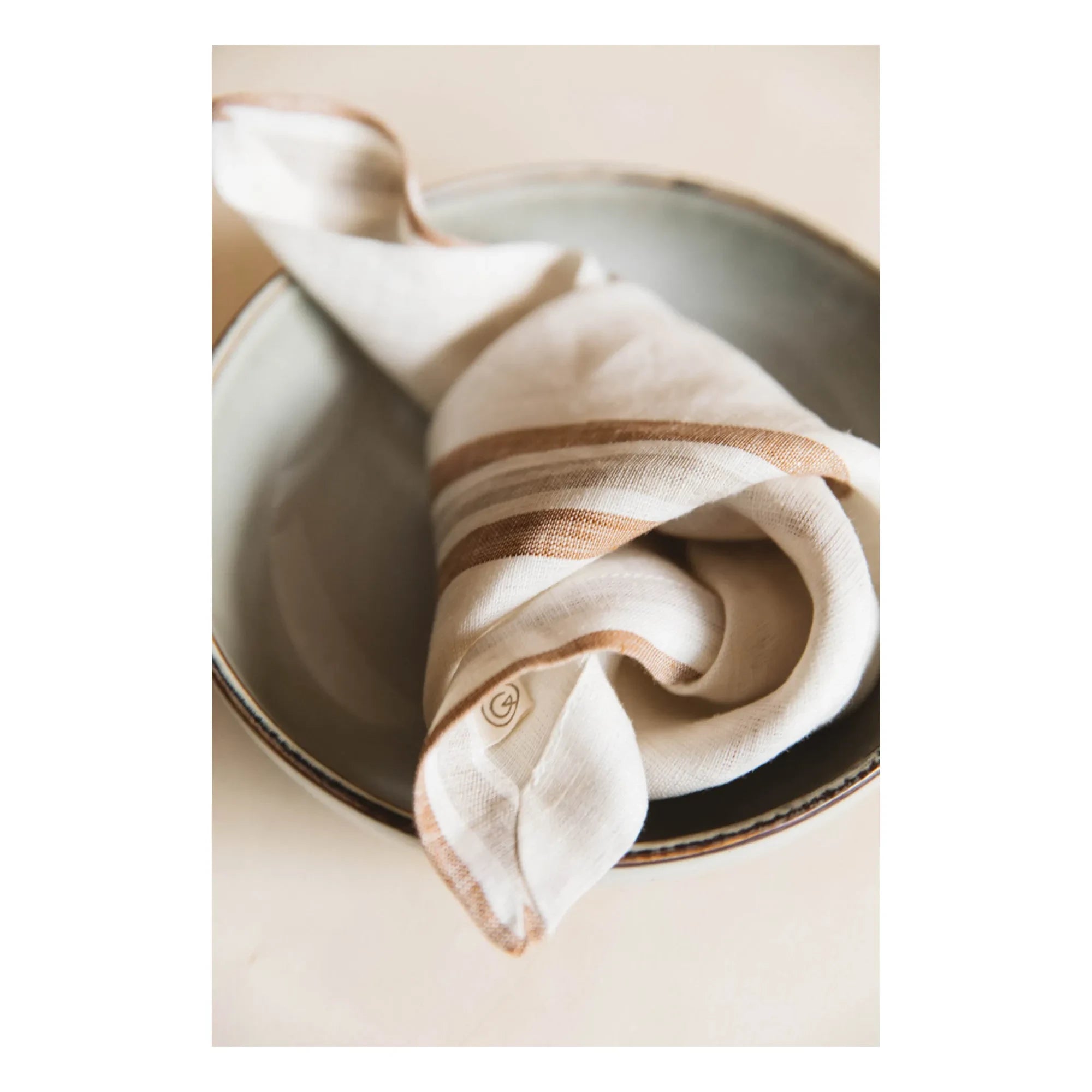 Gabrielle Paris - Çizgili Yıkanmış Keten Peçeteler | Kahve