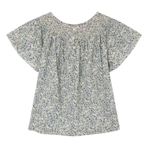 Bonpoint - Nella Fleurie Organic Cotton Gathered Blouse | Prussian Blue