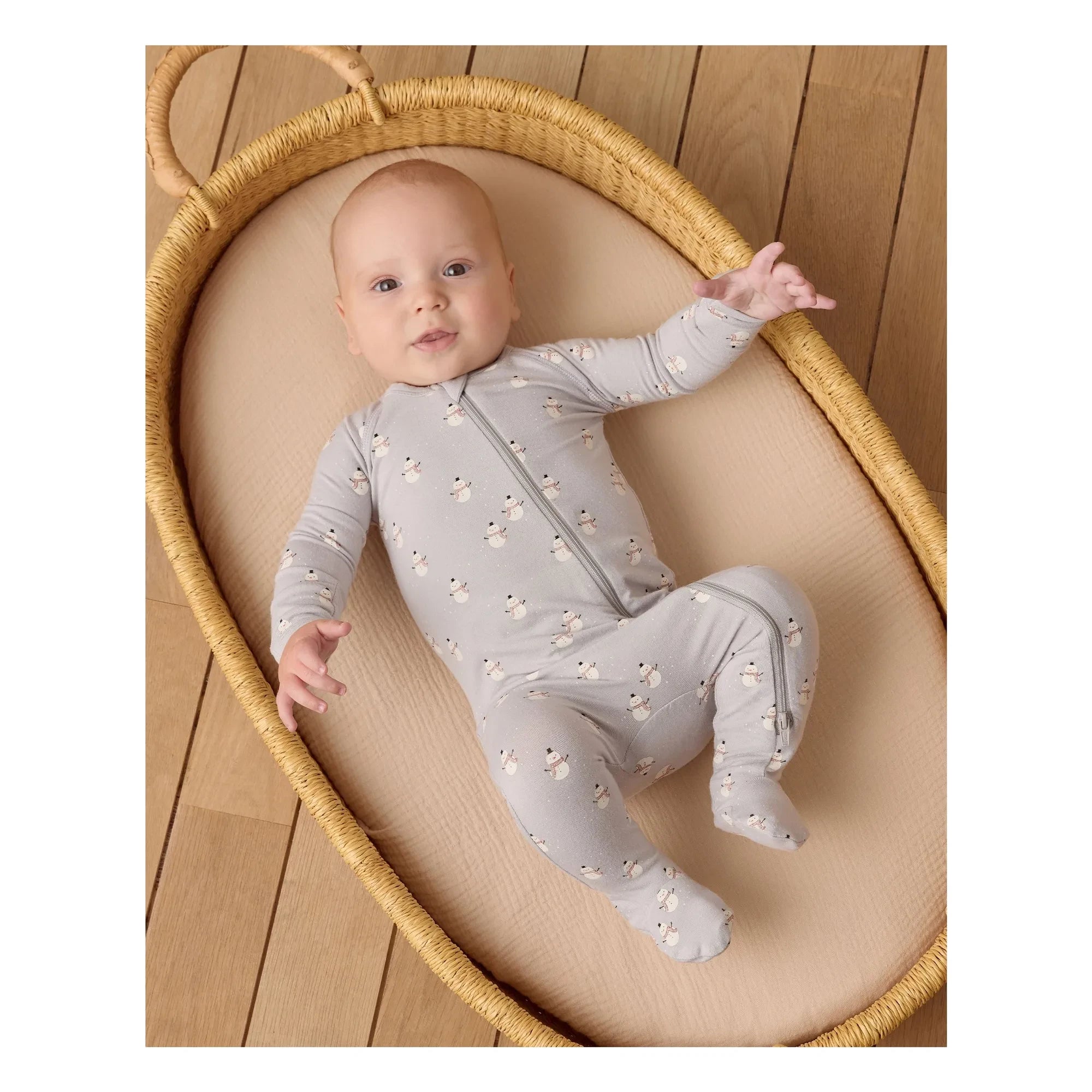 Quincy Mae - Snowman Patterned Footed Romper | Gray