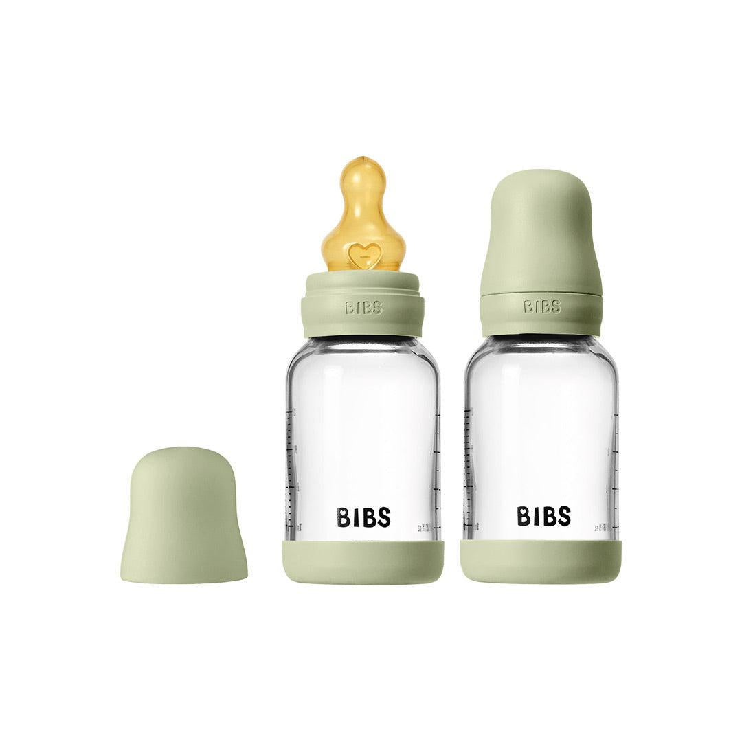BIBS 2 Pack Slow Flow Glass Baby Bottle Round Latex - 120ml - Sage-Baby Bottles-Sage-120ml | Natural Baby Shower