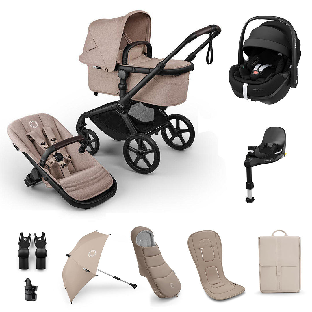 Bugaboo Fox 5 Renew Ultimate + Pebble Pro 2 Travel System-Travel Systems-Desert Taupe-With Base | Natural Baby Shower