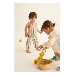 Cozmo - Organic cotton striped Ranger dungarees | Cream