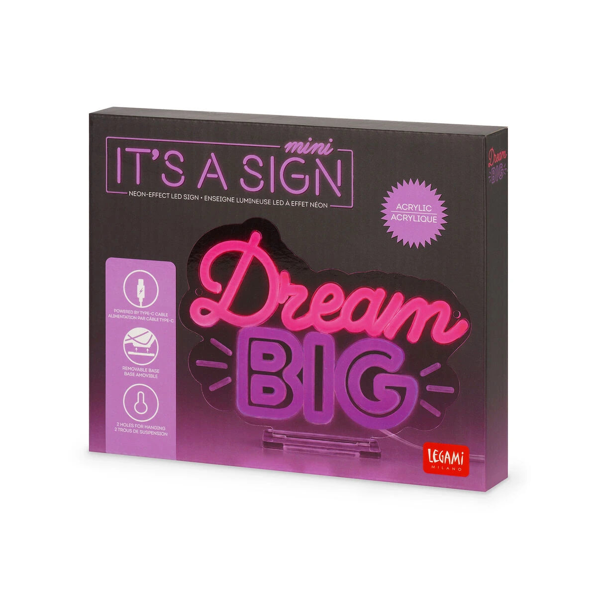 Legami - Mini Neon-Effect LED Sign - It's a Sign Mini - Dream Big