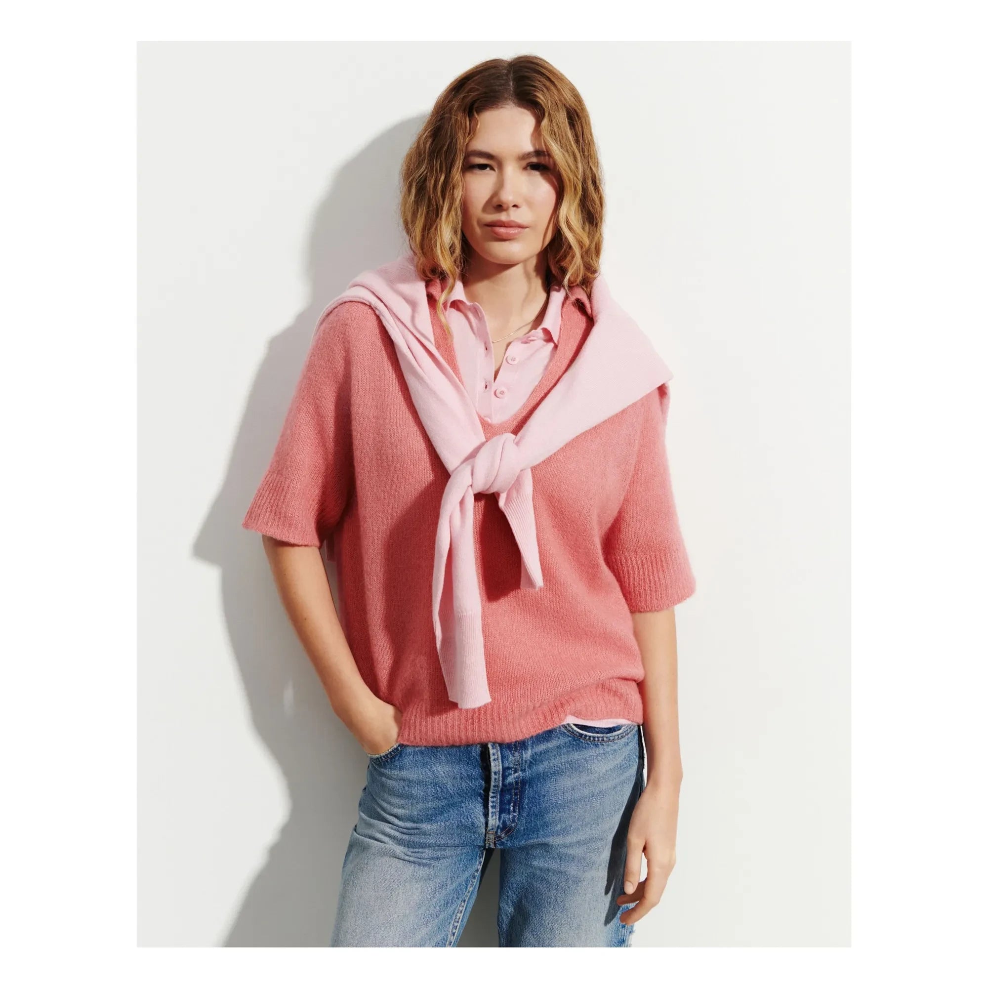 Bompard - Alpaca and Silk Cashmere Polo T-Shirt | Powder Pink