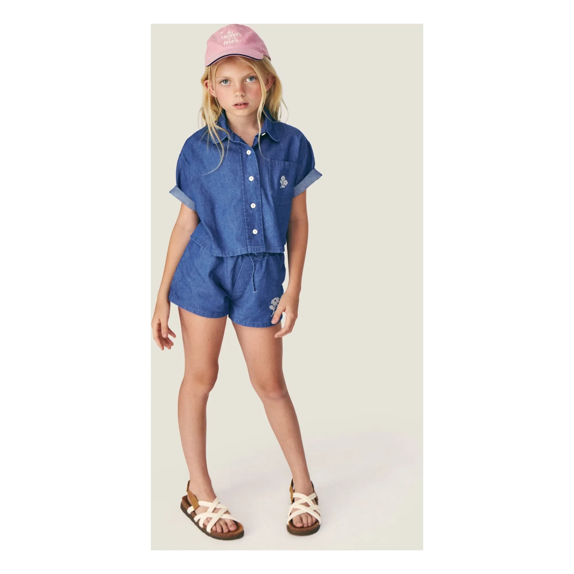 Mipounet - Short Denim Amélie Cotton Flower BCI | Blue
