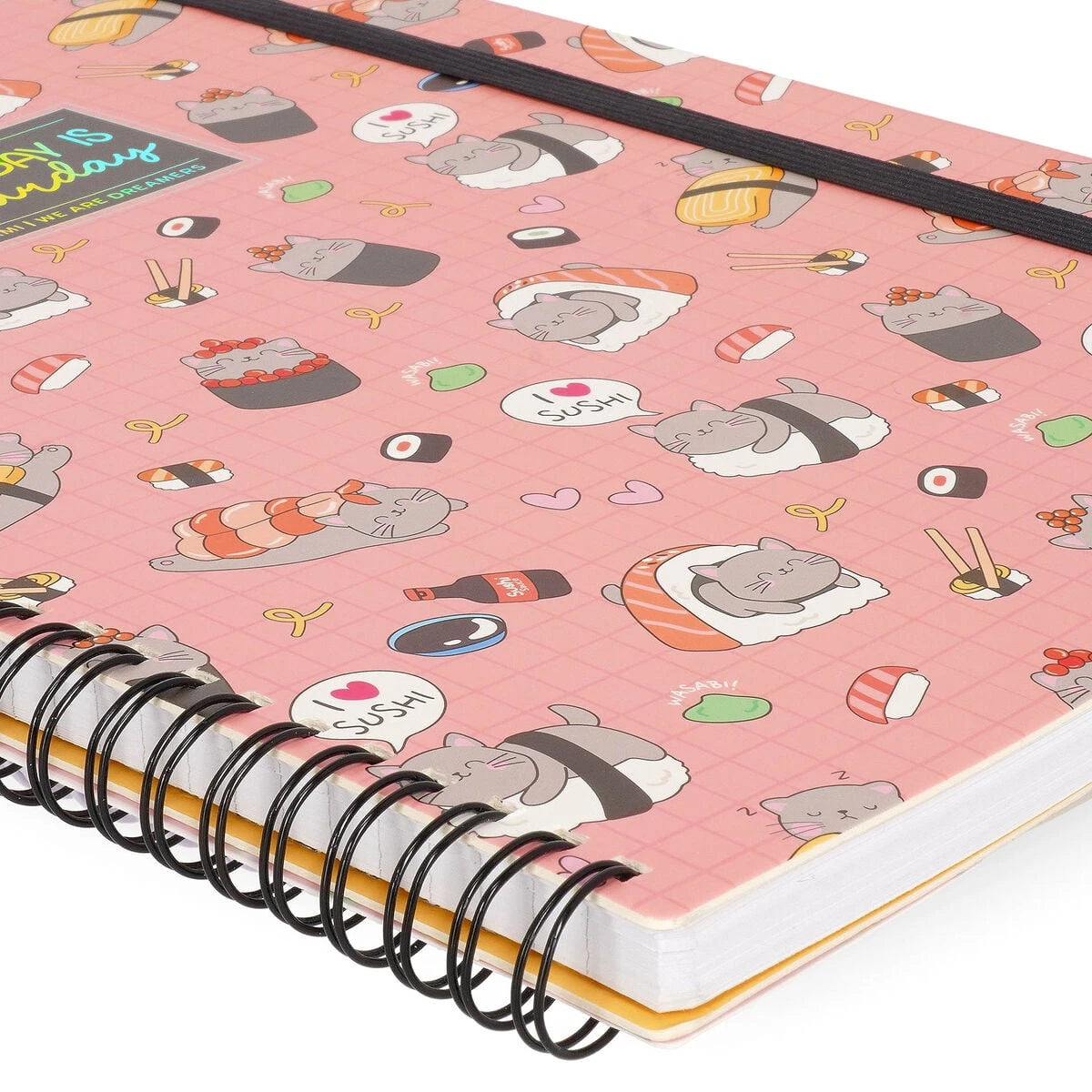 Legami - A4 Lined Defter ile Illustrated Hard Kılıf - Sushi Cat - Jotter - Spiral-Bound
