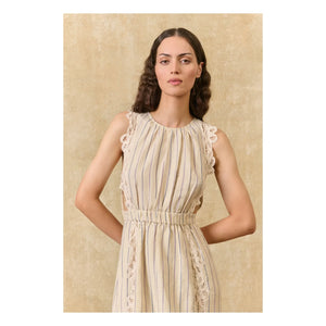 Louise Misha - Ariane Striped Linen and Cotton Dress | Cream
