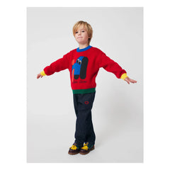 Bobo Choses - Color Block Organic Cotton Dog Sweater | Red