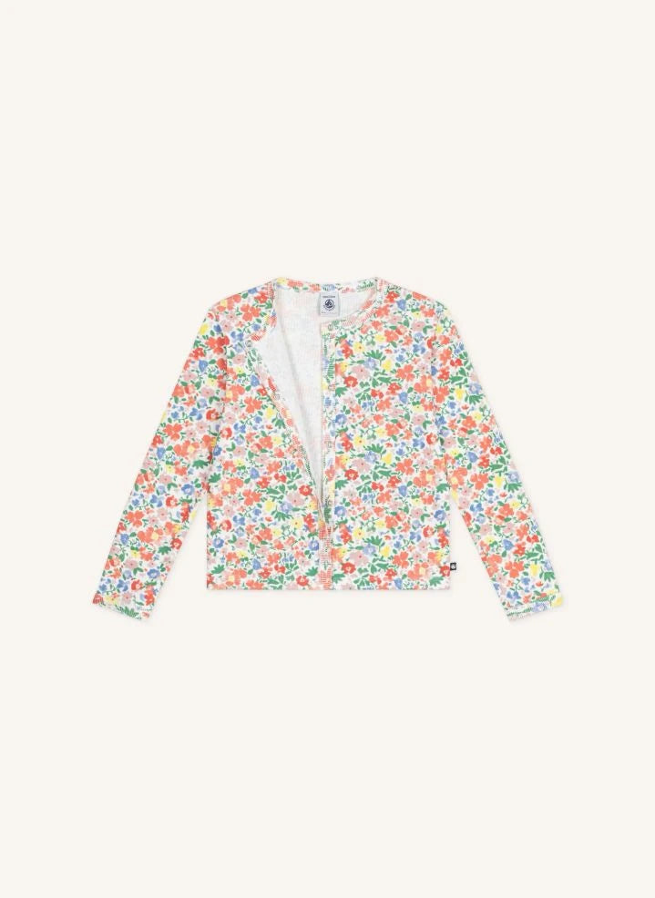Petit Bateau - Organik Pamuk Çiçekli Hırka | Beyaz