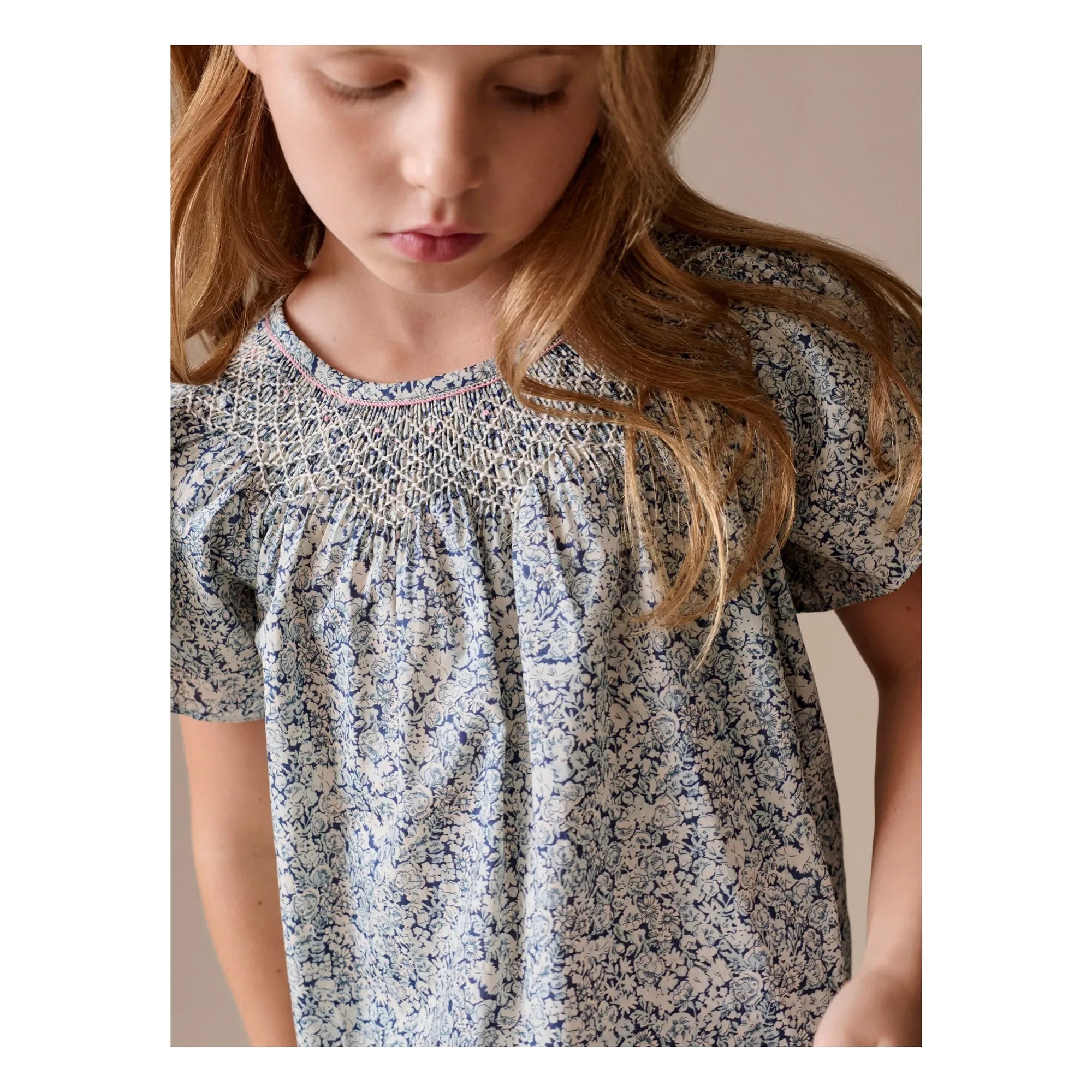 Bonpoint - Nella Fleurie Organic Cotton Gathered Blouse | Prussian Blue