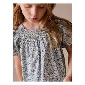 Bonpoint - Nella Fleurie Organic Cotton Gathered Blouse | Prussian Blue