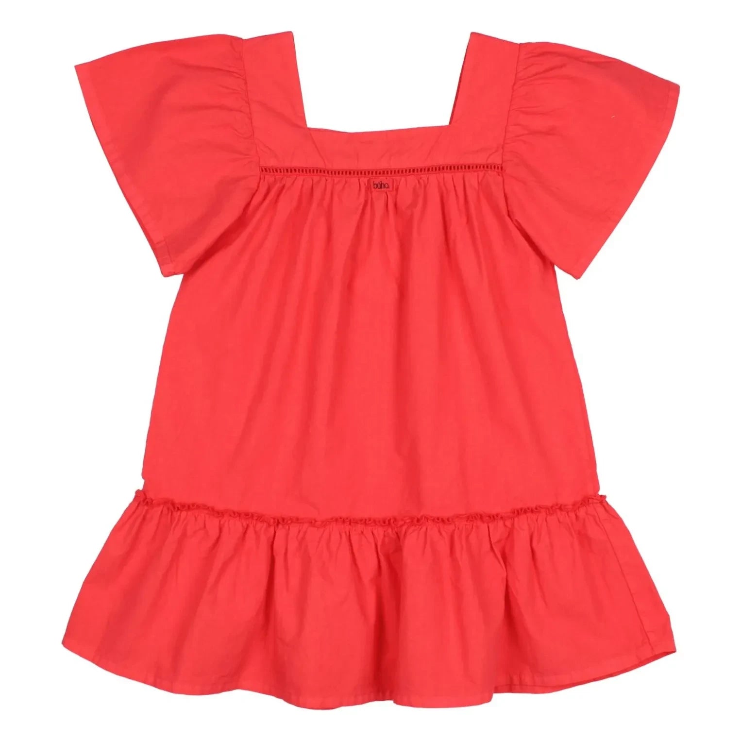 Búho - Organic cotton poplin ruffle dress | Red