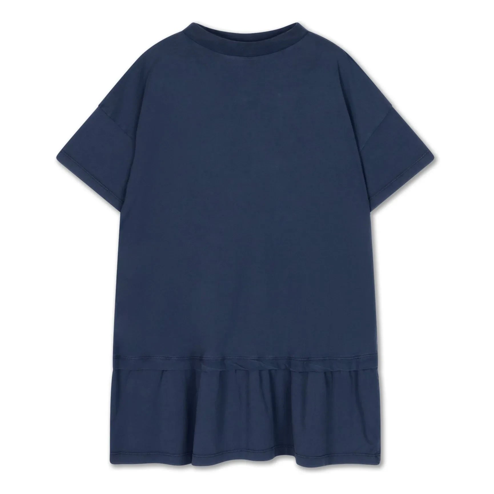 Repose AMS - Organic Cotton Ruffled T-Shirt Dress | Midnight Blue