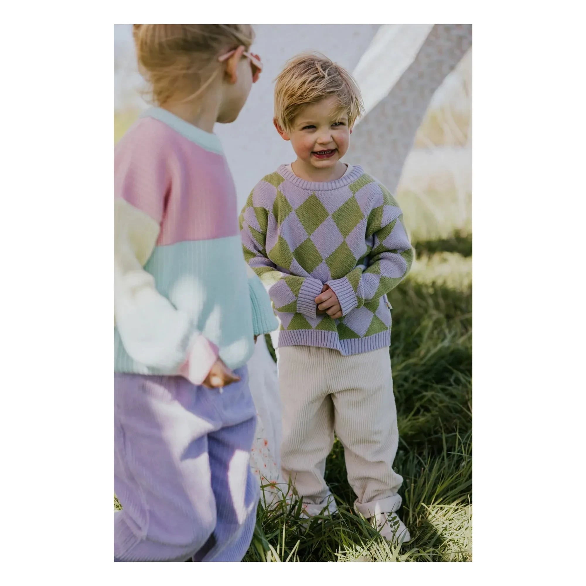 Yuki - Organic Cotton Checkered Sweater | Lilac