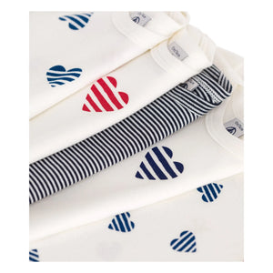 Petit Bateau - Pack of 5 Striped Heart Organic Cotton Bodysuits | Ecru
