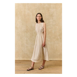 Louise Misha - Ariane Striped Linen and Cotton Dress | Cream