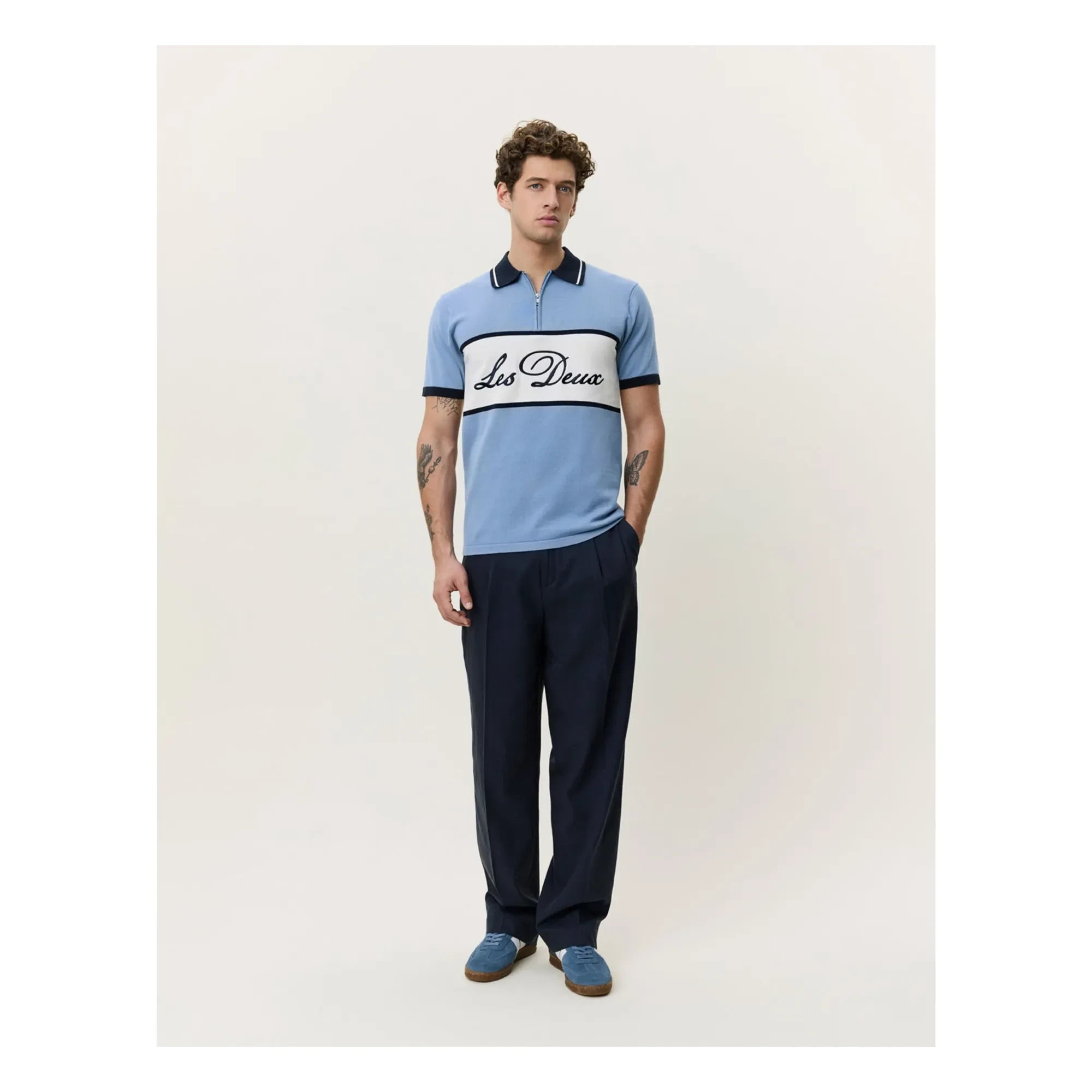 Les Deux - Zip-up Polo | Light blue