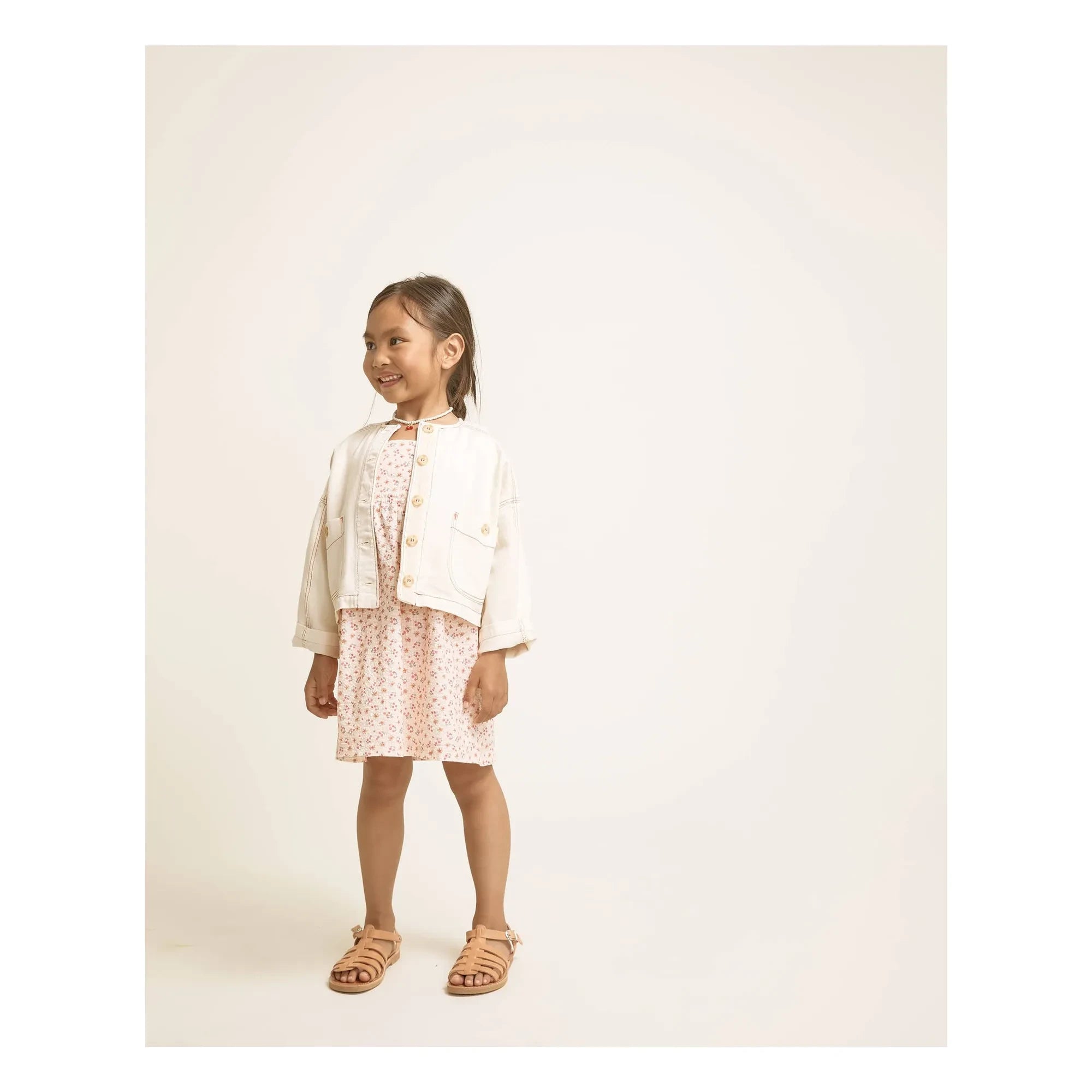 Búho - Seersucker floral bow dress | Peach