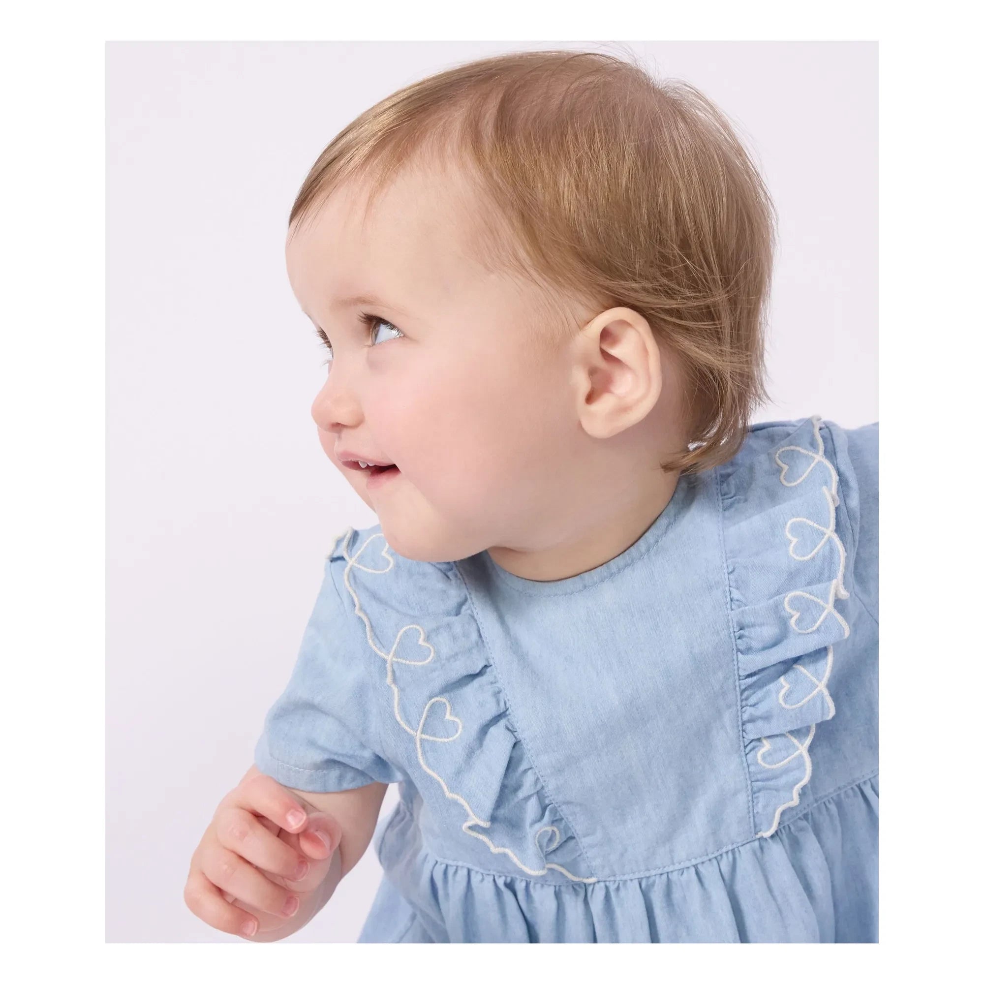 Petit Bateau - Embroidered Chambray Dress | Light Blue