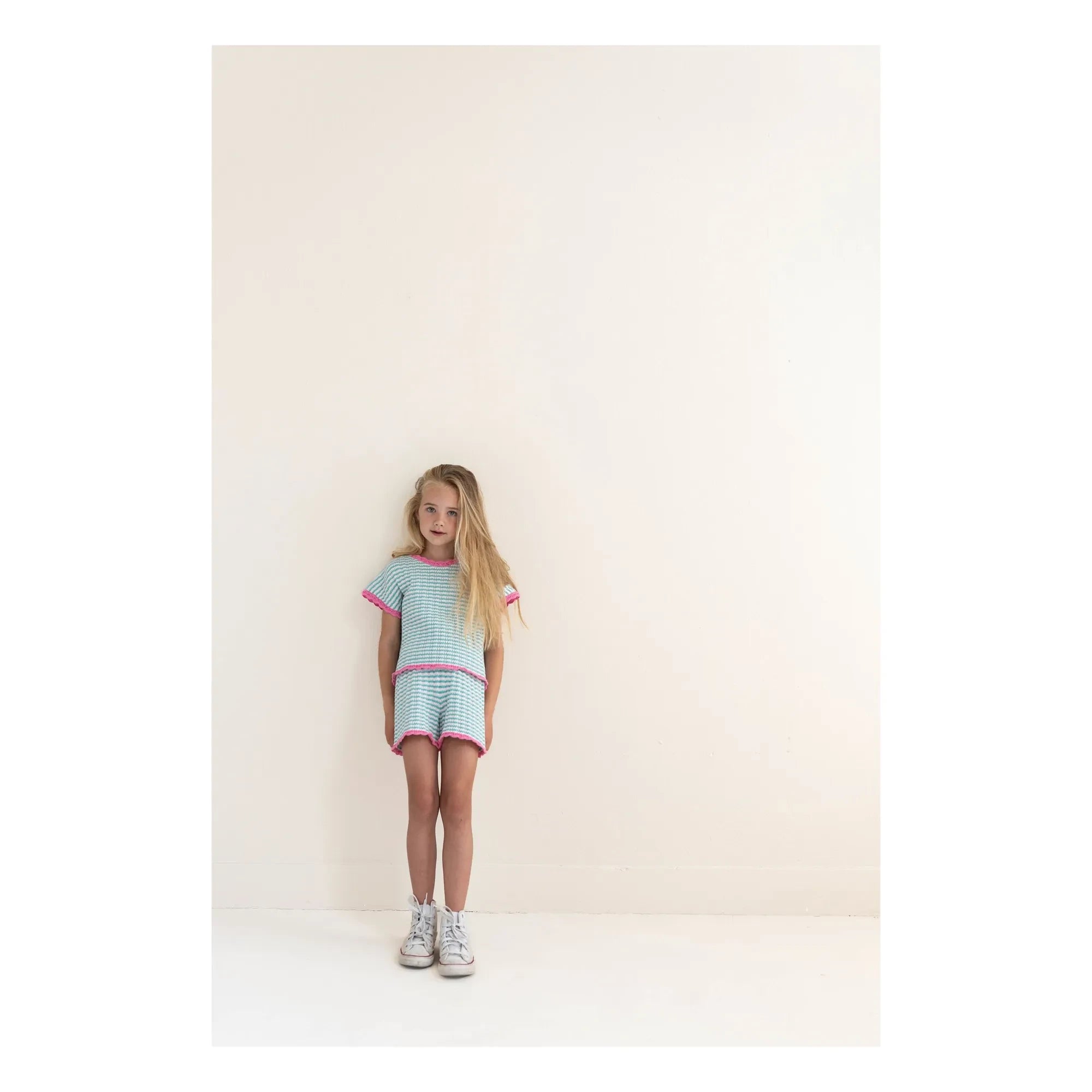Jenest - Pointelle Lola Striped Organic Cotton Top | Turquoise