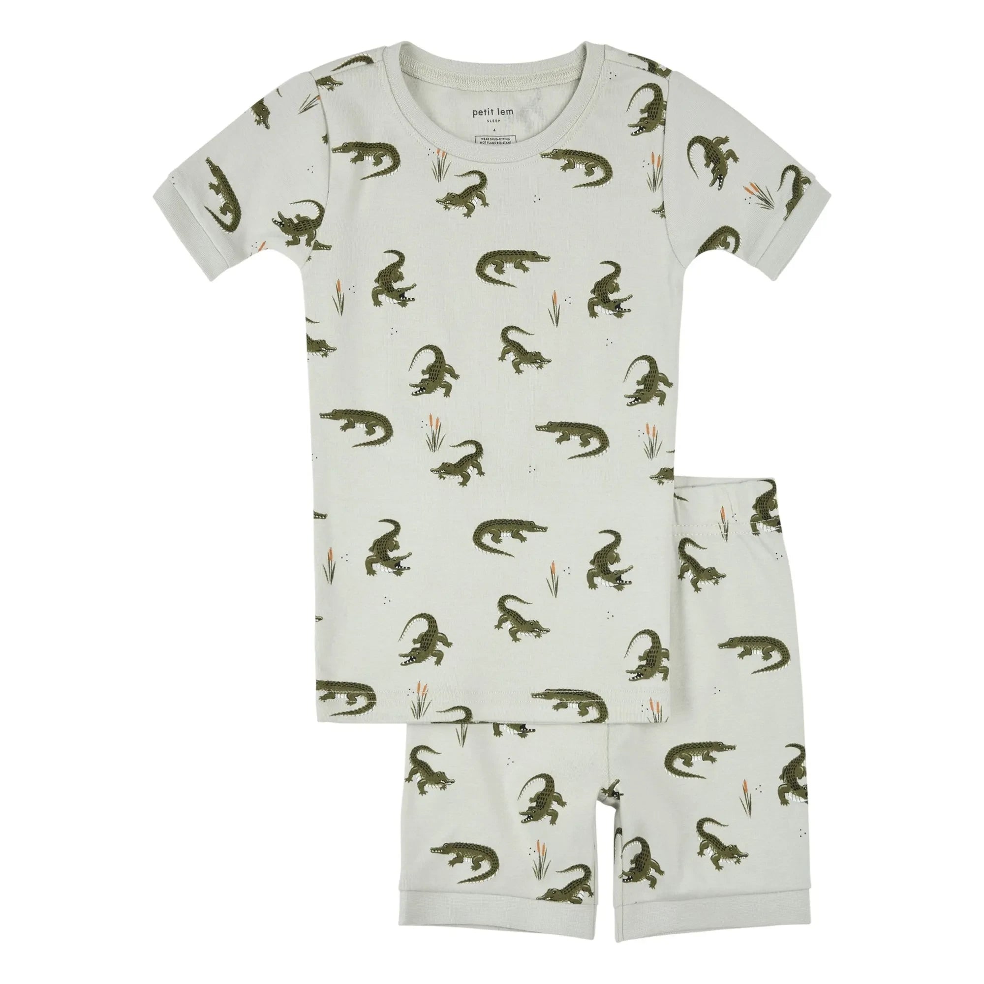 Petit Lem - Organic Cotton Crocodiles Short Pajamas | Green