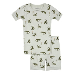 Petit Lem - Organic Cotton Crocodiles Short Pajamas | Green