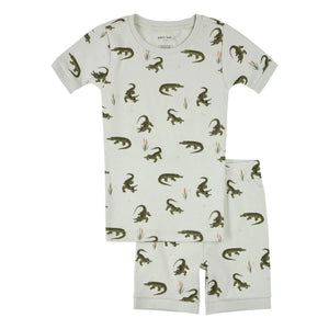 Petit Lem - Organic Cotton Crocodiles Short Pajamas | Green