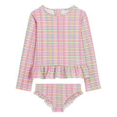 Louise Misha - Long Sleeve Swimsuit with Carreaux Pattern Made from Recycled Fibers | Pink