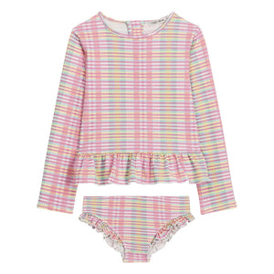 Louise Misha - Long Sleeve Swimsuit with Carreaux Pattern Made from Recycled Fibers | Pink
