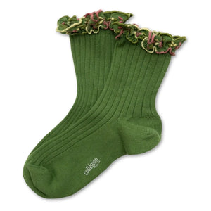 Collégien - Floral ruffled Anemone socks | Avocado