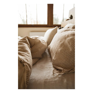 Gabrielle Paris - Striped Washed Linen Double-Sided Duvet Cover | Brown