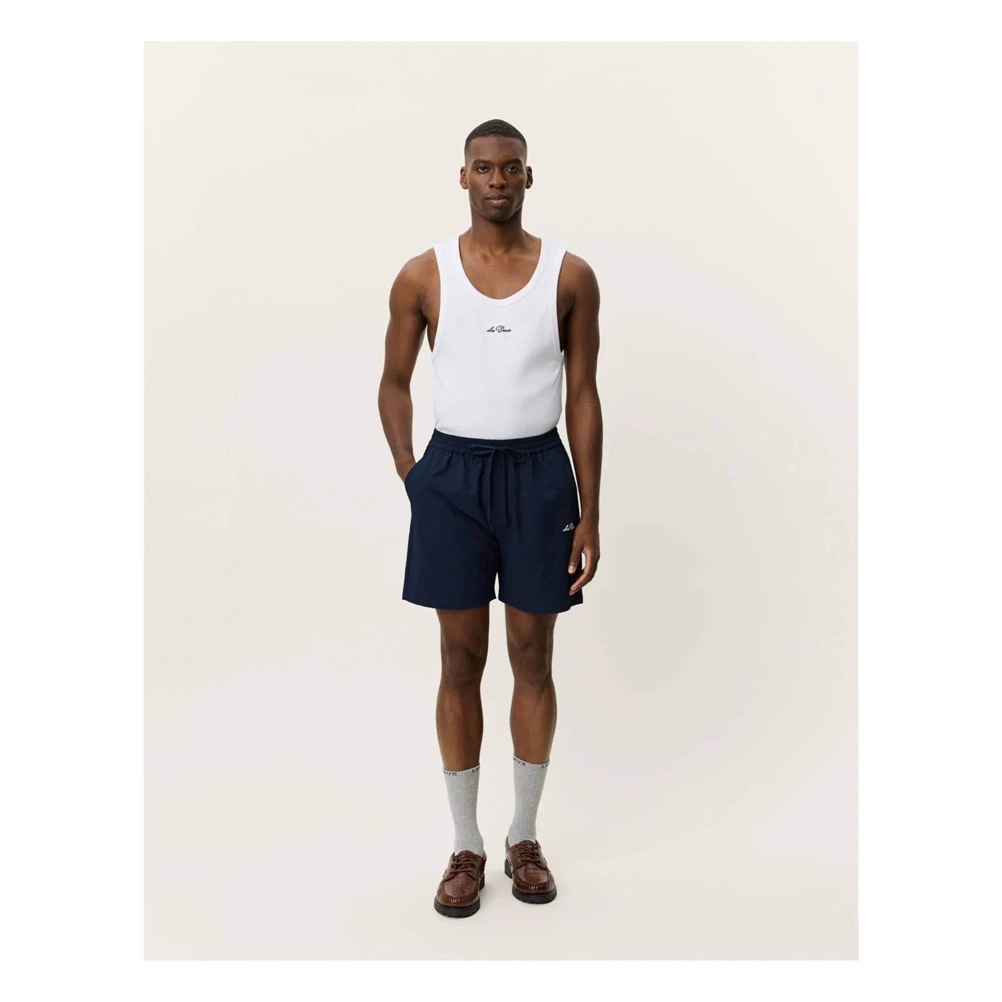 Les Deux - Stan Seersucker Swim Shorts | Dark Blue