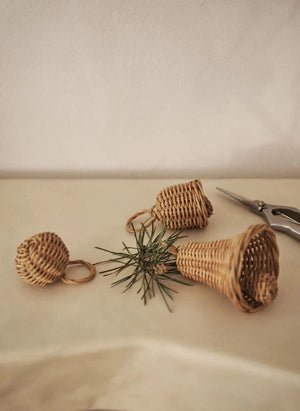Ferm Living - Woven rattan Christmas ornaments Bells - Set of 3