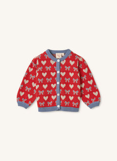 Flöss - Josie Hearts Merino Yün Hırka | Kırmızı