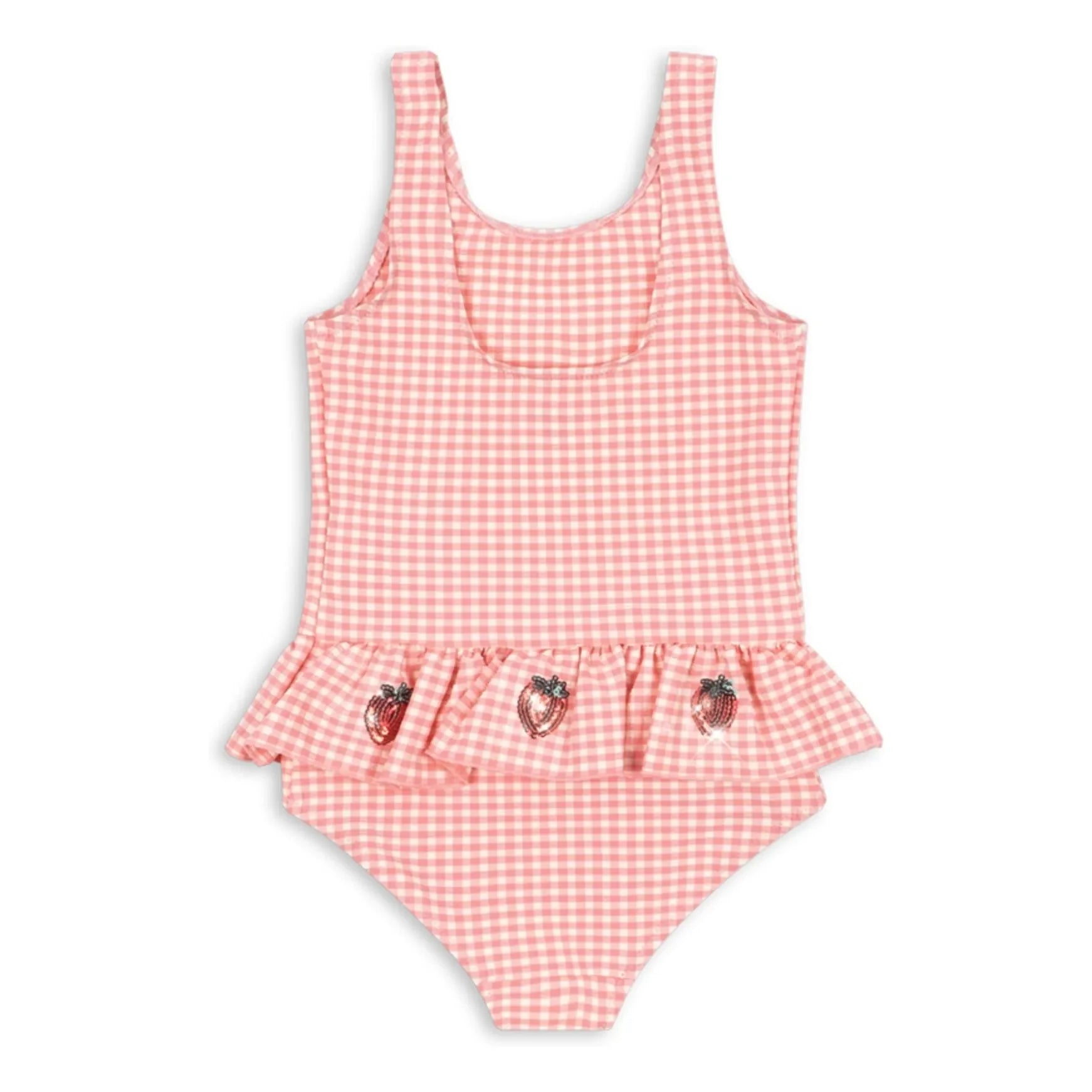 Konges Sløjd - Etta Square Patterned Strawberry Ruffled Swimsuit | Pink