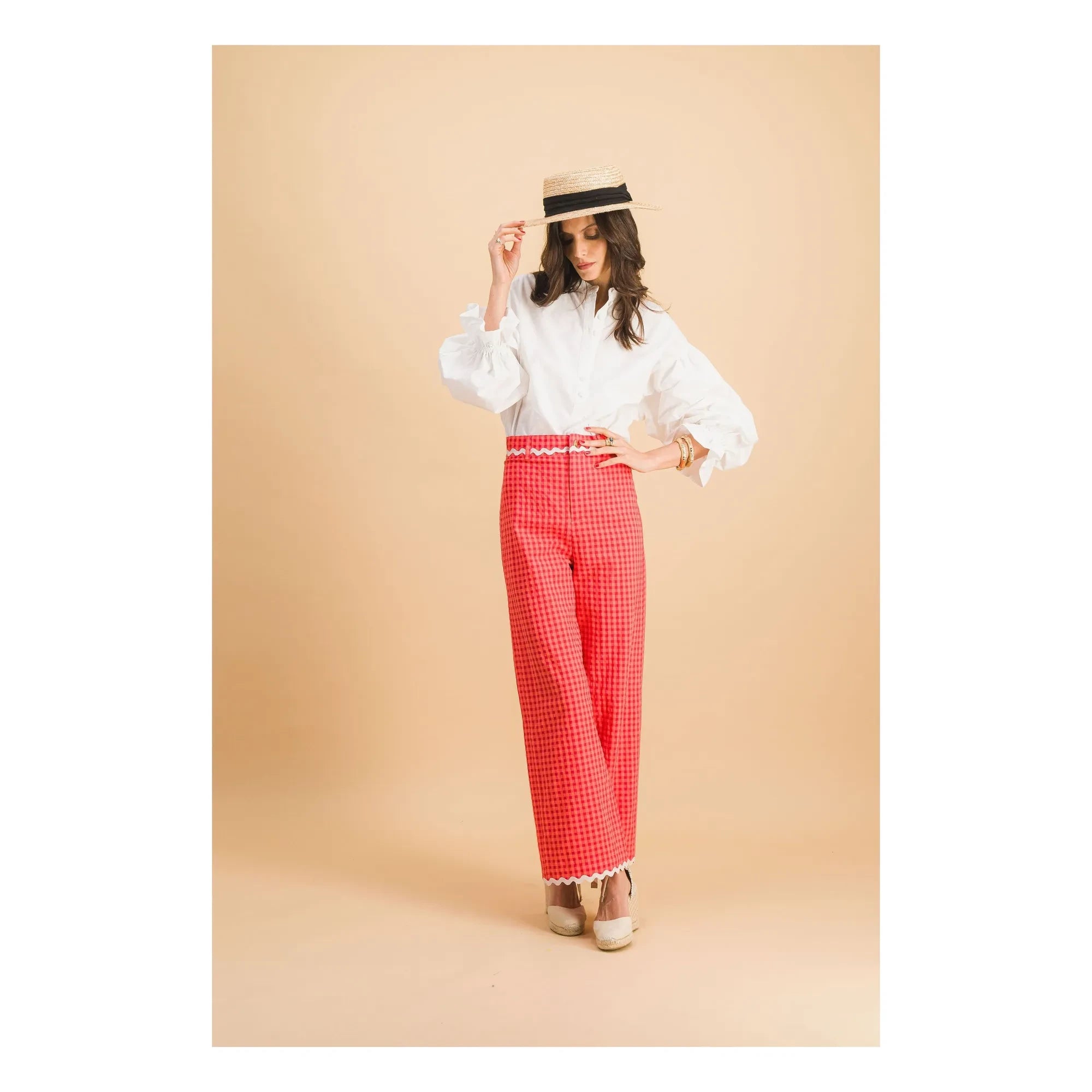 Elise Chalmin - Georgia Checkered Cotton Trousers | Red