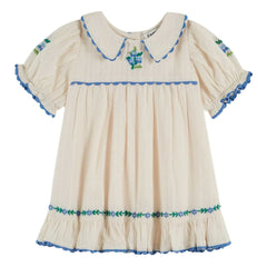 Emile et Ida - Embroidered Claudine Neckline Dress | Cream