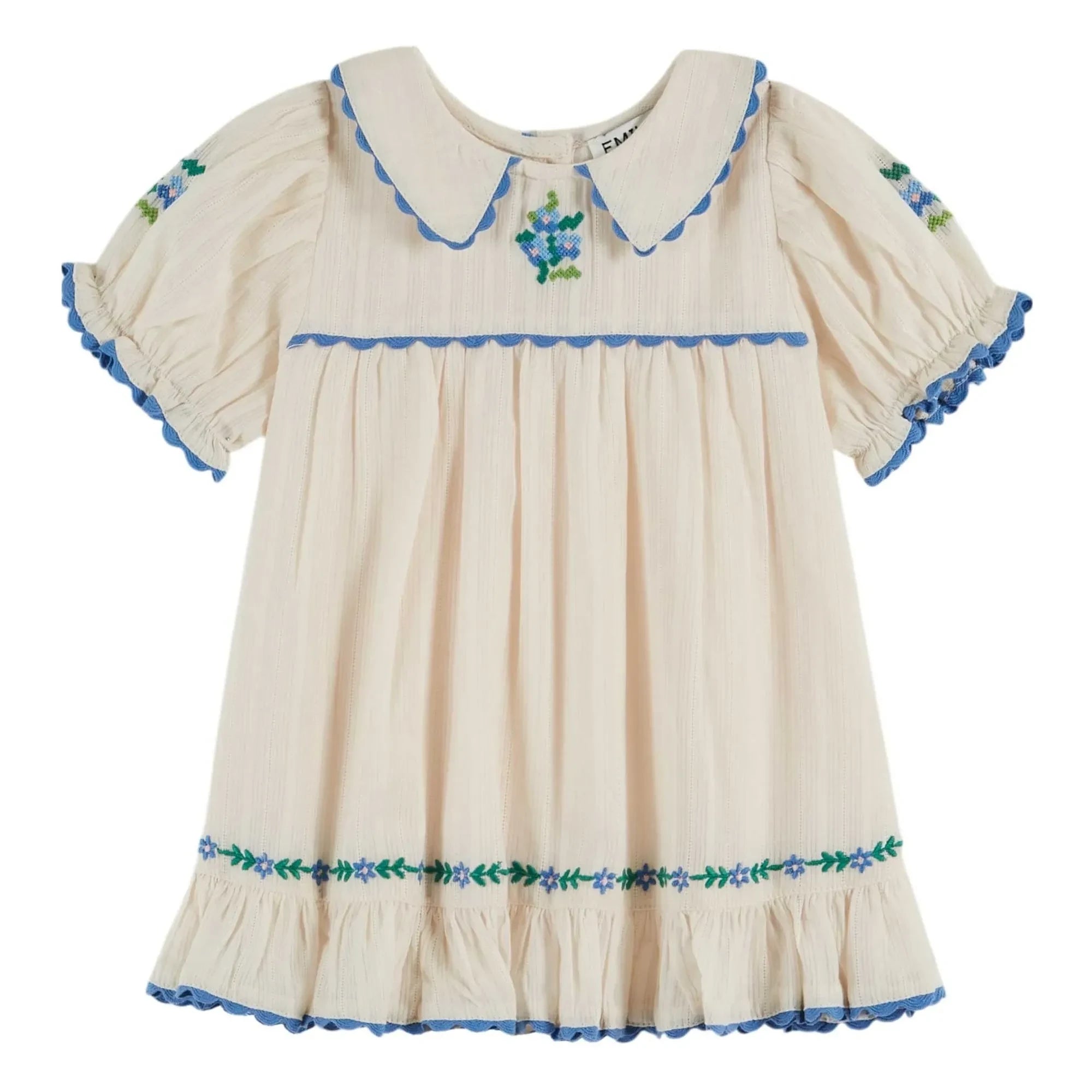 Emile et Ida - Embroidered Claudine Neckline Dress | Cream