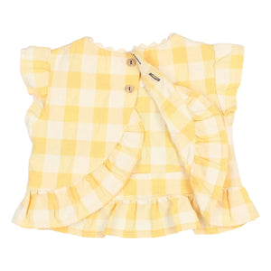 Búho - Yellow Organic Cotton Seersucker Ruffled Top