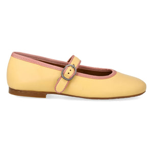 Angulus - Contrast Striped Mary Jane Flats | Light Yellow