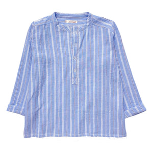 Sunchild - Striped Negril Tunisian collared blouse | Blue