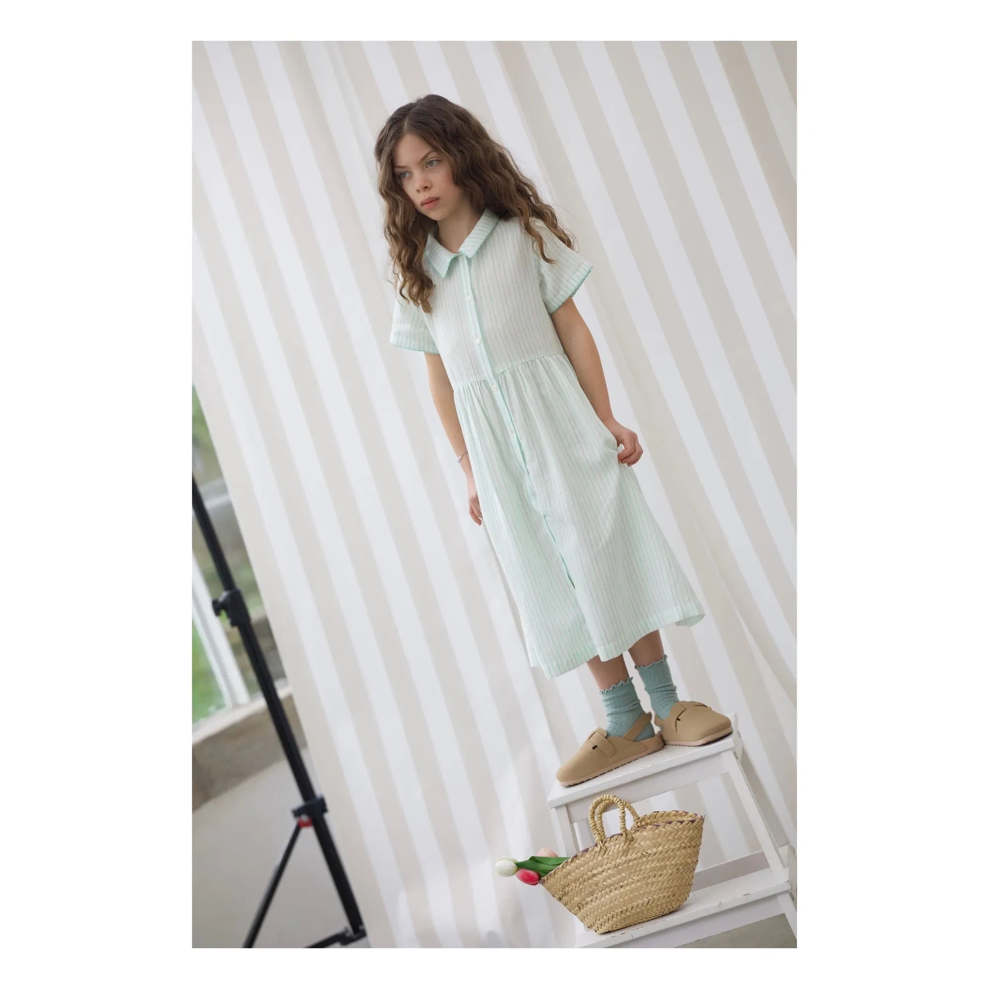 Lililotte - Striped Pink Midi Dress Organic Cotton | Mint Green