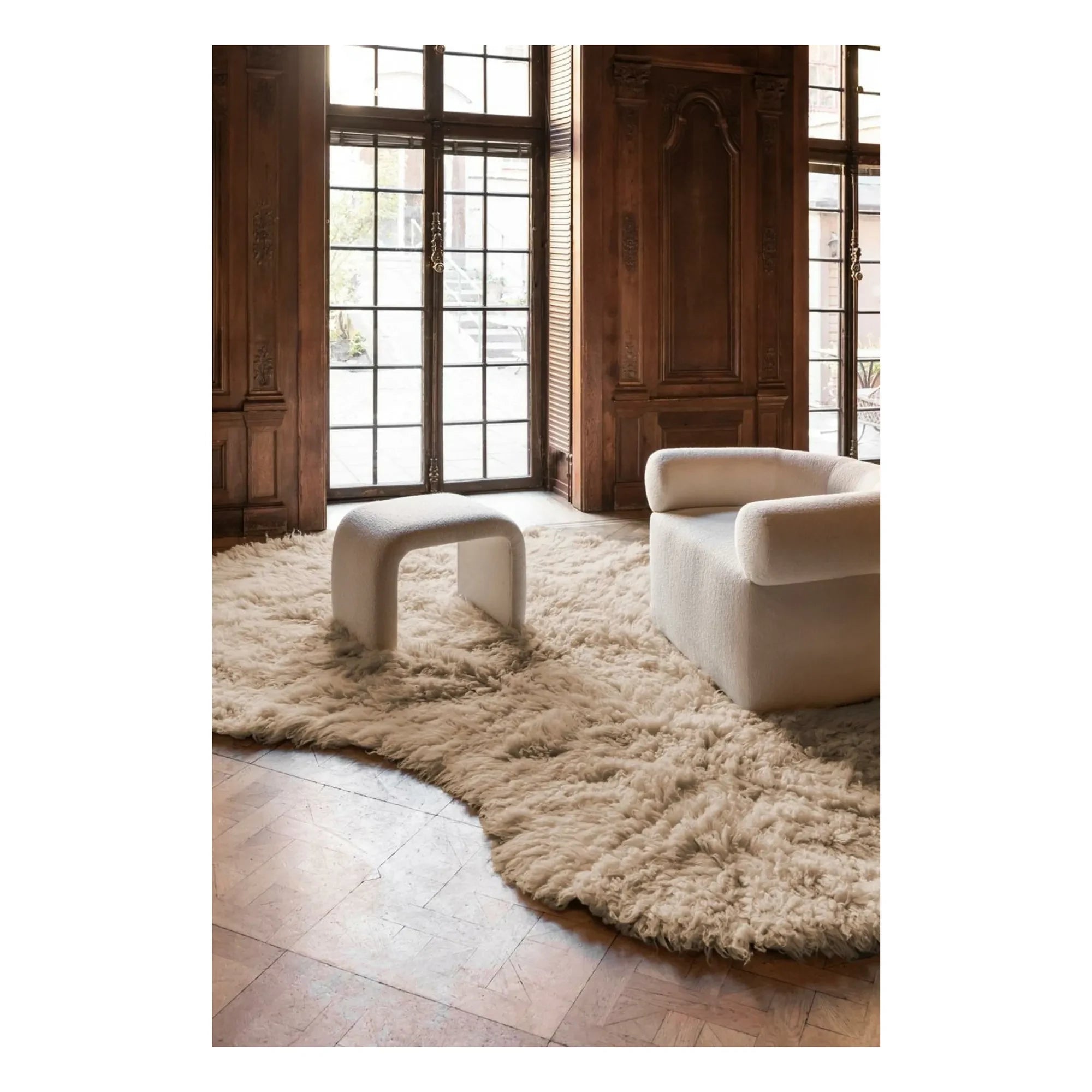 Layered - Fluffy Wool Remnant Rug | Beige