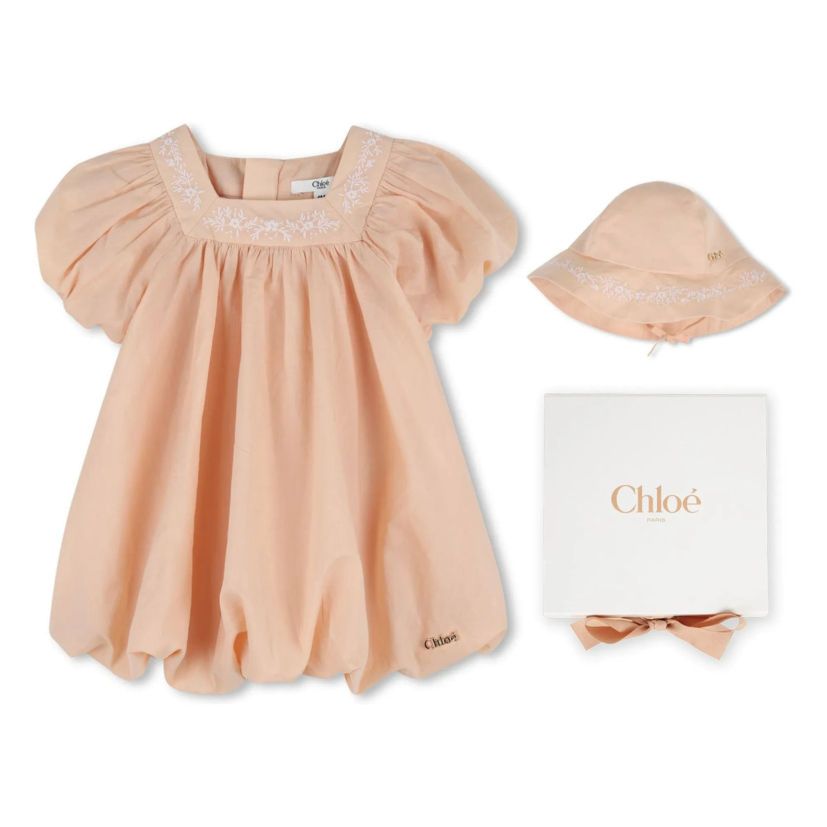 Chloé - Organic Cotton Puffy Dress and Hat Set | Light Pink