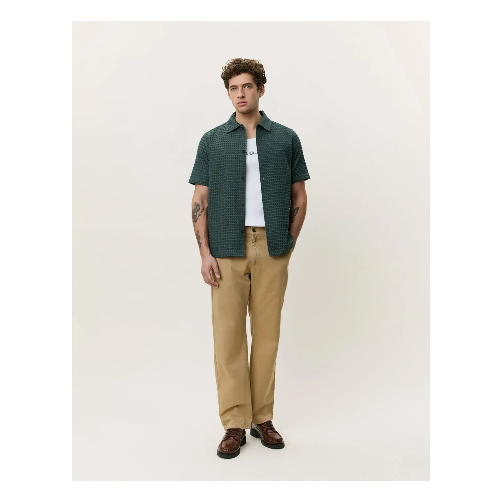 Les Deux - Chack Seersucker Shirt | Dark green