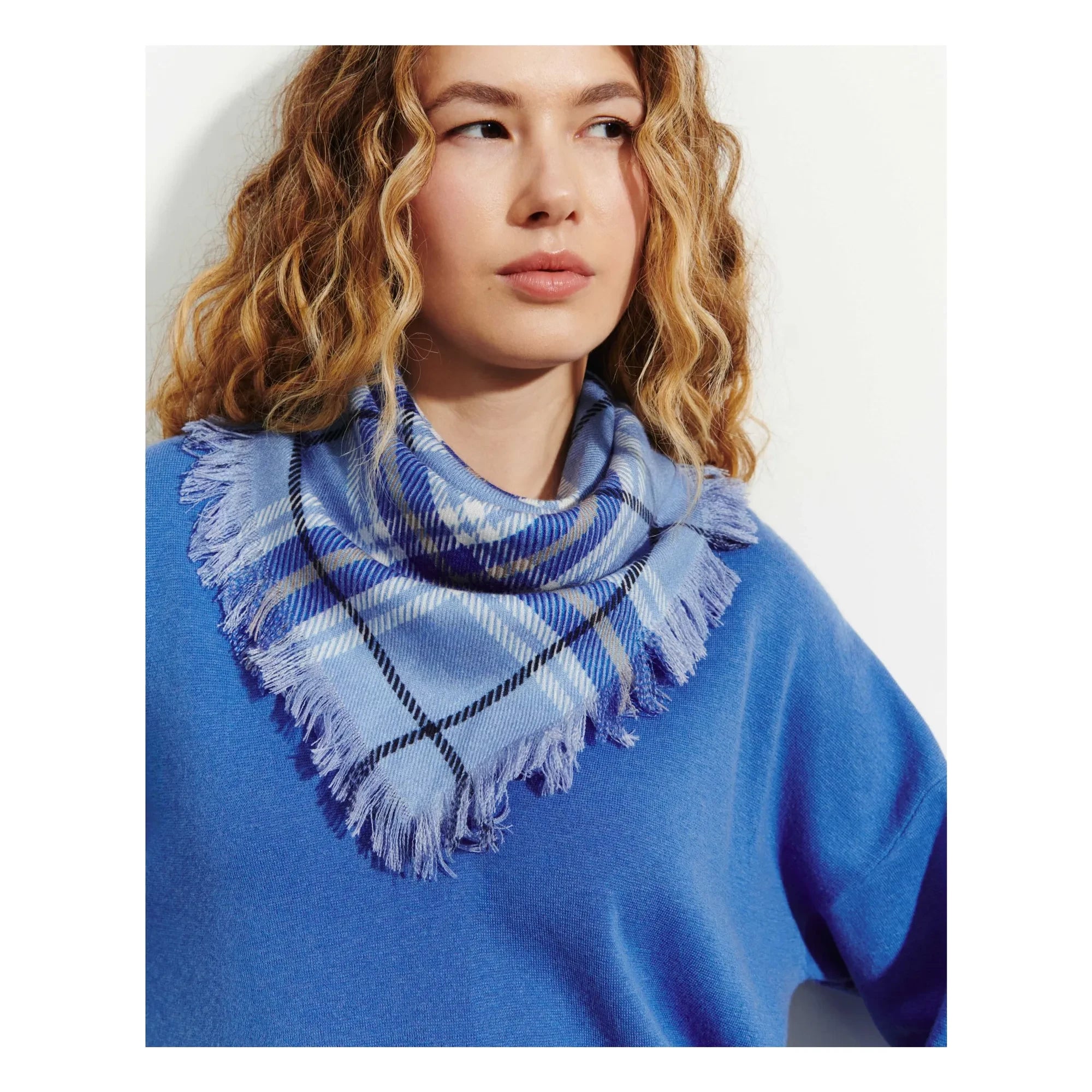 Bompard - Mini Checkered Cashmere Scarf | Blue