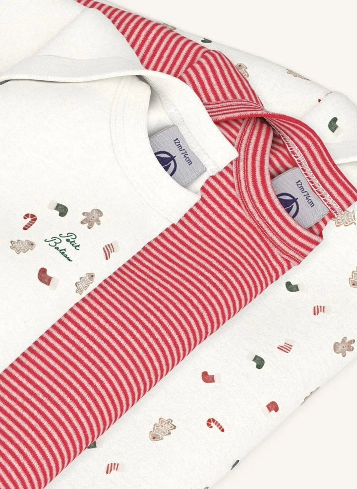 Petit Bateau - 3'lü Organik Pamuk Noel Body Seti | Beyaz