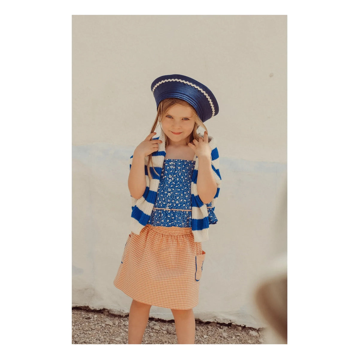 THE LiTTLE POETS - Embroidered Skirt Organic Cotton Checkered | Apricot