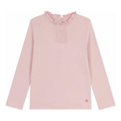 Petit Bateau - Organic Cotton Plain T-Shirt, Ruffled Collar | Light Pink