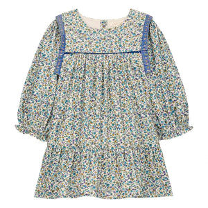 Louise Misha - Isatys Dress with Floral Pattern in Thin Velvet | Blue